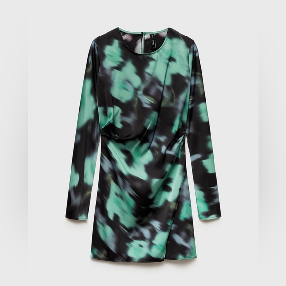 Mango green and black printed short dress NWT - Picture 2 of 4